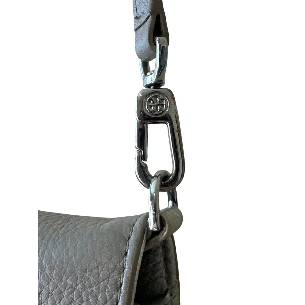 Tory Burch McGraw WOC Crossbody Gray Heron Pebbled Leather Wallet